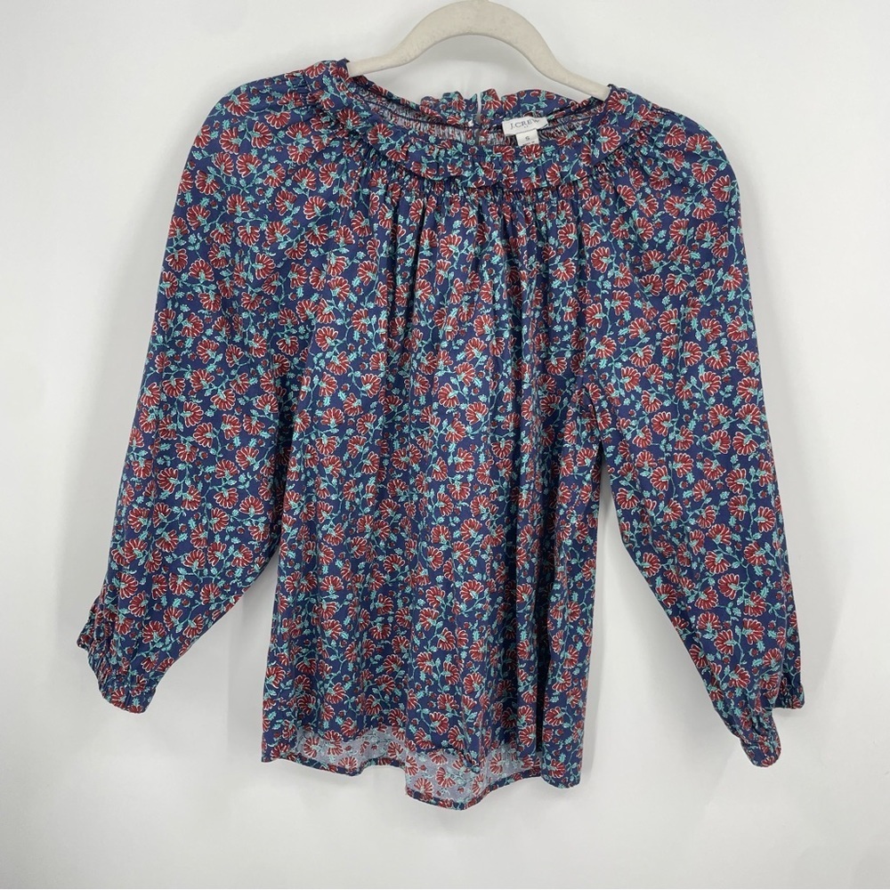 J.‎ Crew Factory Printed Smock Neck Top Blouse Size S BY332 blue red green
